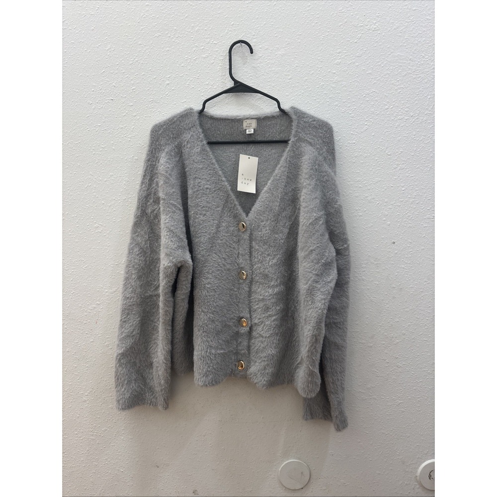 🌻 Women's Fuzzy Party Cardigan - A New Day Gray XXL🆕